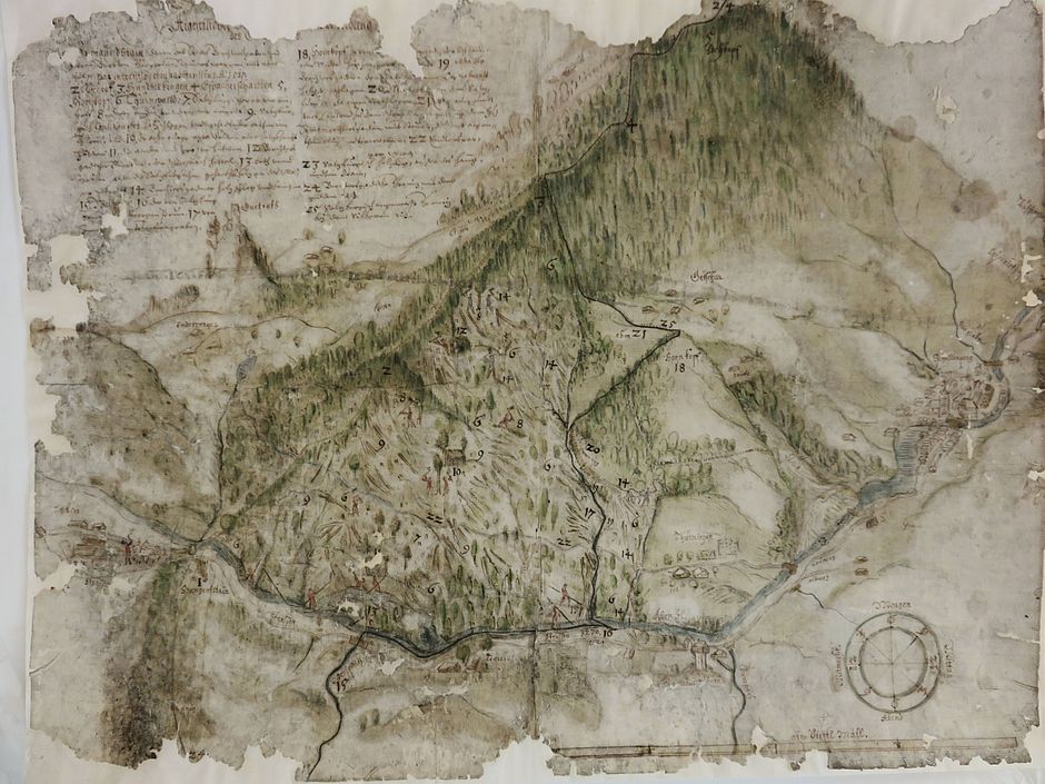 Zeichnung eines Salinenhiebes im Thurmwald bei Berchtesgaden um 1630