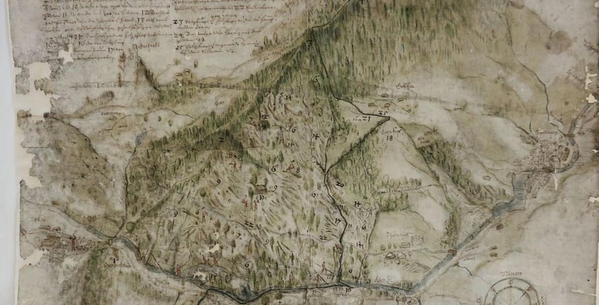 Zeichnung eines Salinenhiebes im Thurmwald bei Berchtesgaden um 1630