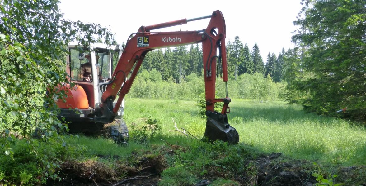 Bagger im Moor beim Renaturieren